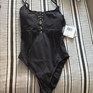 La Blanca Black Tummy Control Swimsuit Women island goddess size 8
